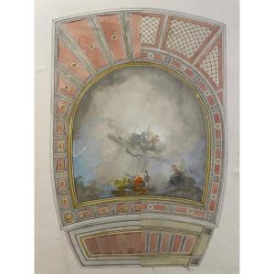 Carl Otto Fey – Progetto decorativo per soffitto con scena allegorica, acquerello su carta 