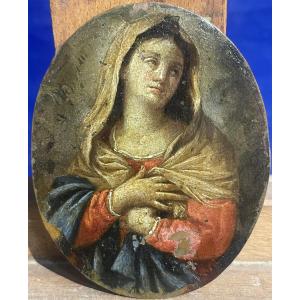 Madonna in preghiera – olio su rame ovale da restaurare, Italia fine XVII – inizio XVIII secolo