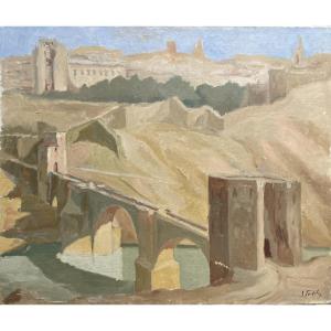 Veduta di Toledo, Spagna – Ponte sul Tago (Puente de San Martín), circa 1935–1936