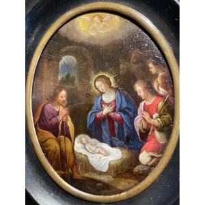 Adorazione dei pastori Scuola fiamminga, XVII secolo, Olio su rame