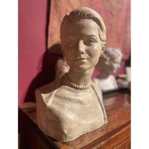 Busto In Gesso Di Grace Kelly, Louis Botinelly, Marsiglia, Art Déco, circa 1957 