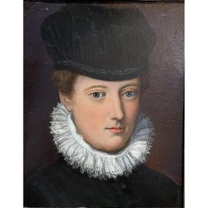 Alessandro Allori, atelier. Dama con cappello di velluto nero. Scuola fiorentina. XVI secolo.  