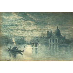 Venezia, veduta della laguna con Santa Maria della Salute e velieri, Pierre Leconte (1894-1946)