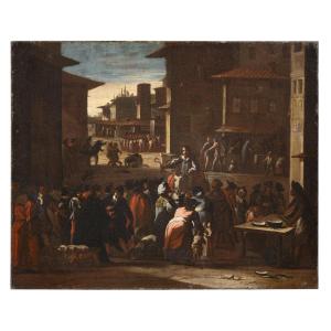 Ciarlatano con serpenti in una piazza di Roma, Bamboccianti, XVII secolo