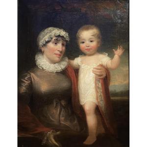 Ritratto di madre e figlio, scuola inglese, Regency 1815-1820, firmato James Green 