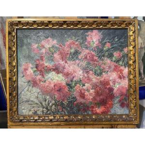Natura morta con mazzo di garofani rosa – Cayo Guadalupe, scuola spagnola, primo Novecento 