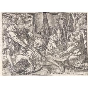 Heinrich Aldegrever, incisione a bulino, Buon Samaritano, XVI secolo, 1554  