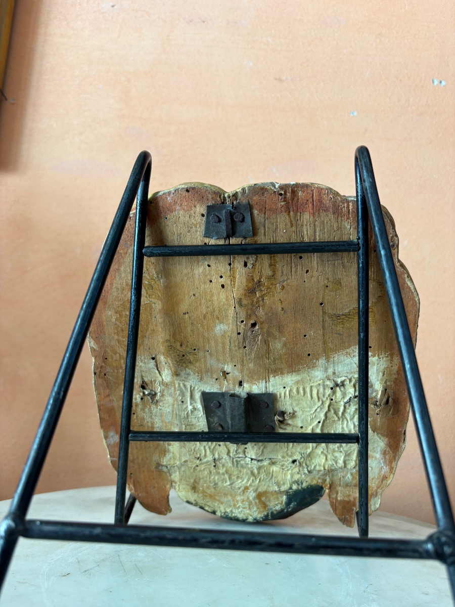 Fregio in legno intagliato laccato Verde  e Dorato  raffigurante Testa di Leone -photo-4