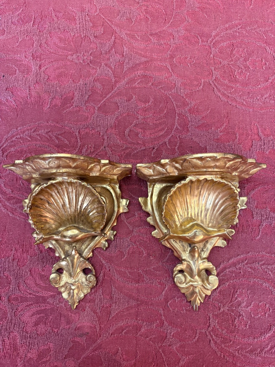 2 Mensole in legno intagliato e Dorato 