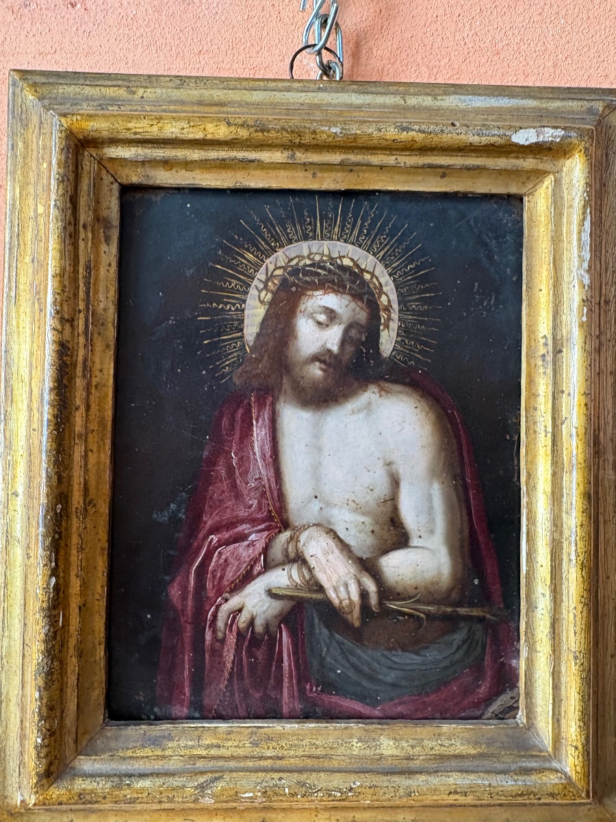 Dipinto  fiammingo su Rame raffigurante  Cristo Sec . XVII . -photo-2