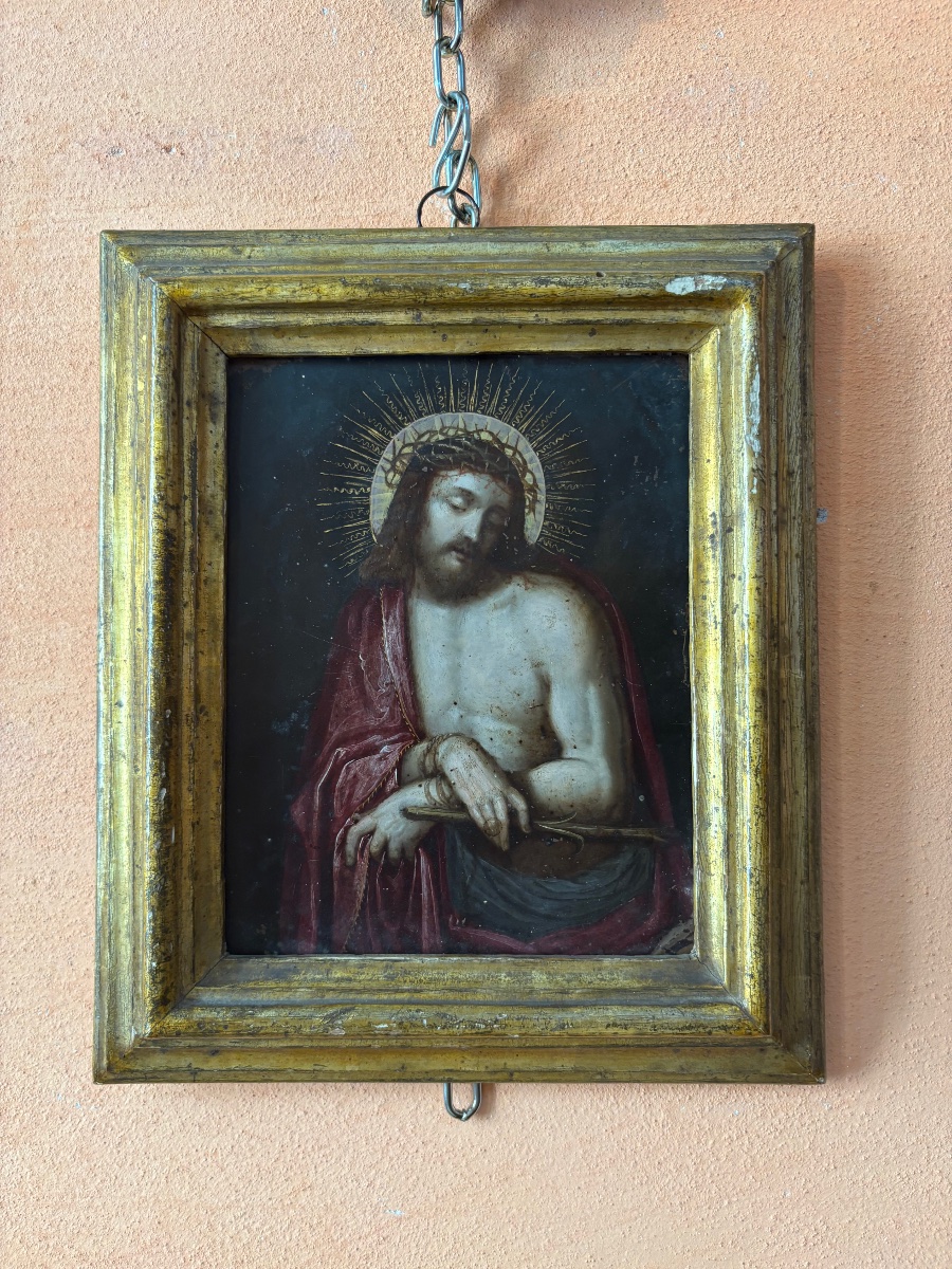 Dipinto  fiammingo su Rame raffigurante  Cristo Sec . XVII . 