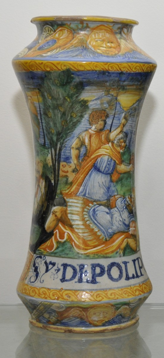 Albarello in maiolica di Casteldurante Angelo e Ludovico Picchi 1562-63
