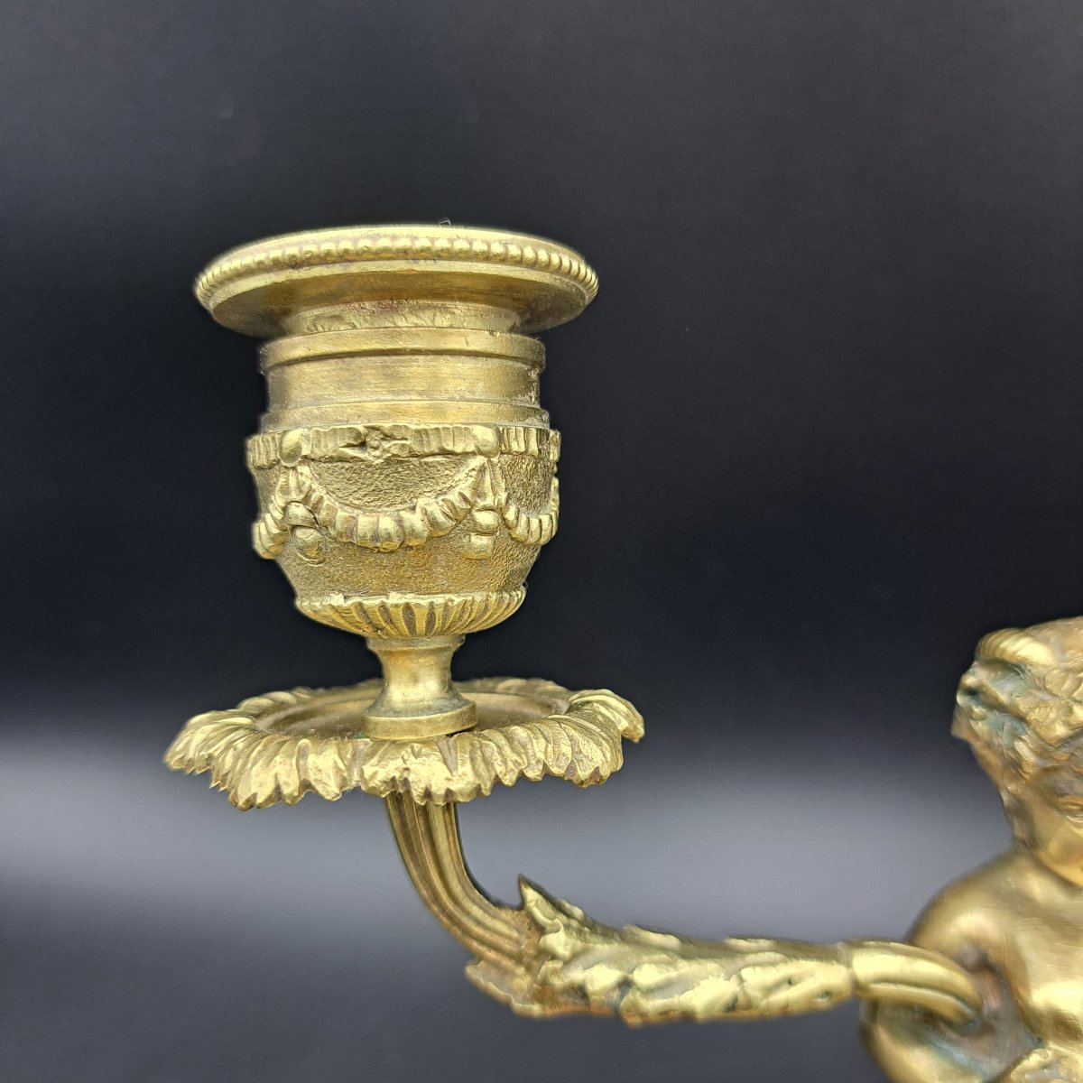 COPPIA DI CANDELABRI IN BRONZO DORTO E MARMO EPOCA NAPOLEONE III-photo-2