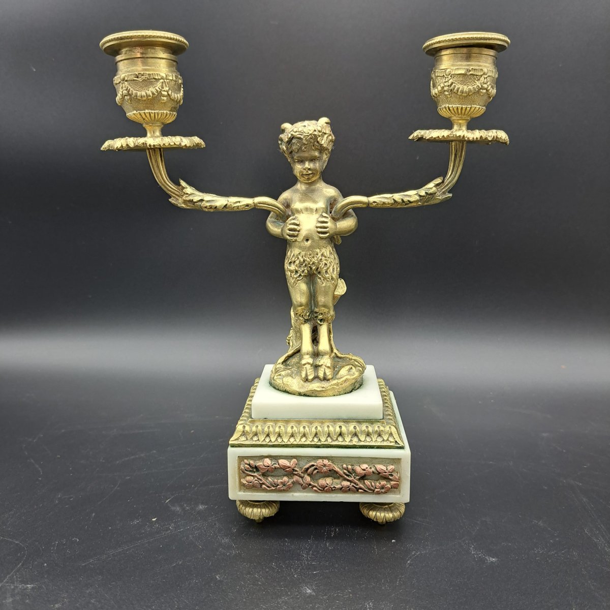 COPPIA DI CANDELABRI IN BRONZO DORTO E MARMO EPOCA NAPOLEONE III-photo-3