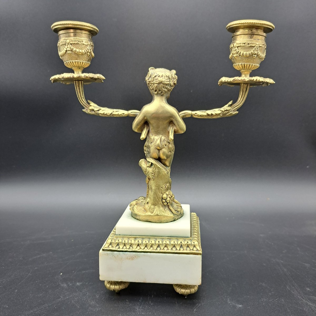 COPPIA DI CANDELABRI IN BRONZO DORTO E MARMO EPOCA NAPOLEONE III-photo-4