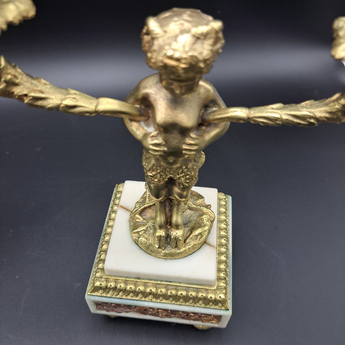 COPPIA DI CANDELABRI IN BRONZO DORTO E MARMO EPOCA NAPOLEONE III-photo-2