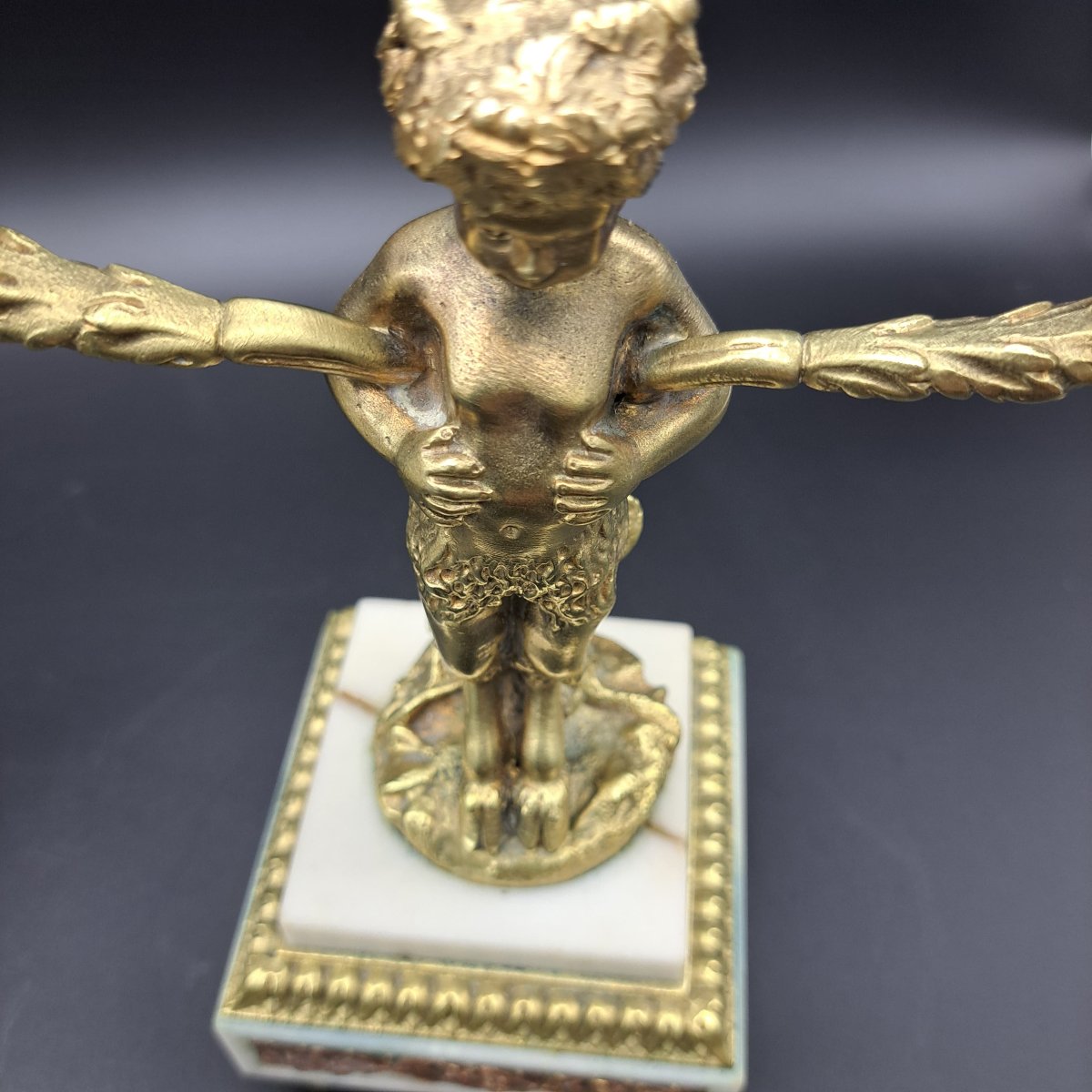 COPPIA DI CANDELABRI IN BRONZO DORTO E MARMO EPOCA NAPOLEONE III-photo-4