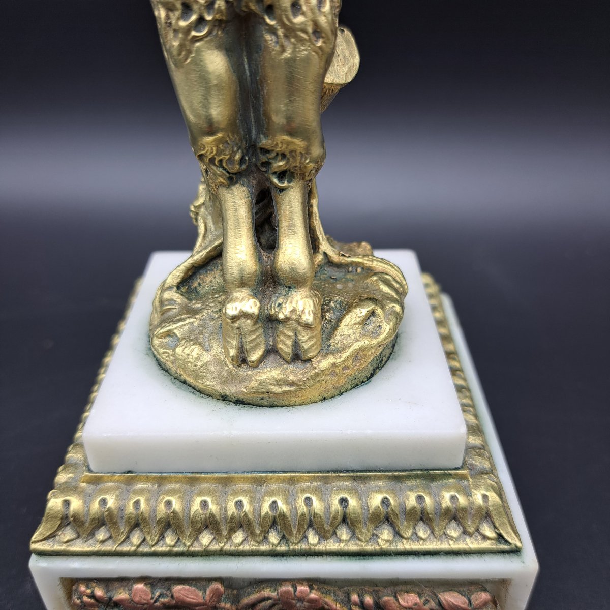 COPPIA DI CANDELABRI IN BRONZO DORTO E MARMO EPOCA NAPOLEONE III-photo-6