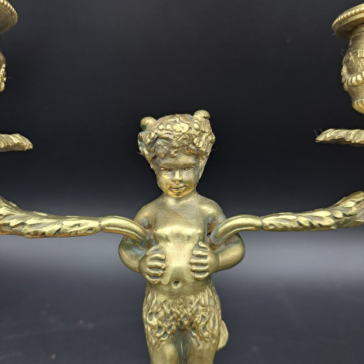 COPPIA DI CANDELABRI IN BRONZO DORTO E MARMO EPOCA NAPOLEONE III-photo-7