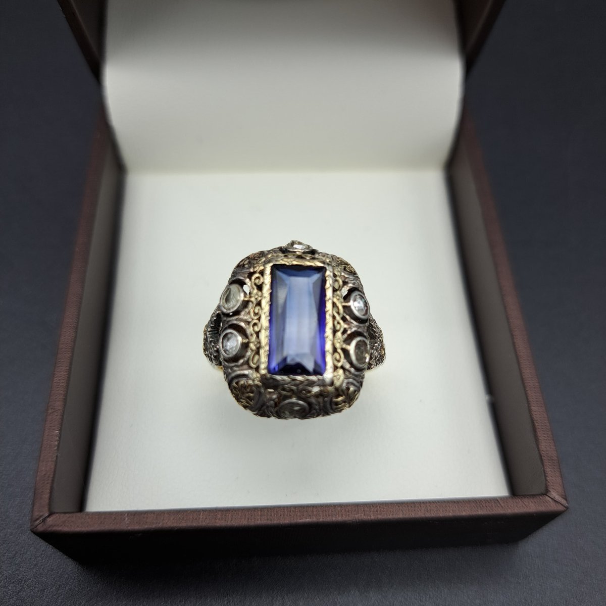 ANELLO ANTICO DEI PRIMI DEL XX IN ORO 18 K. E ARGENTO-photo-1