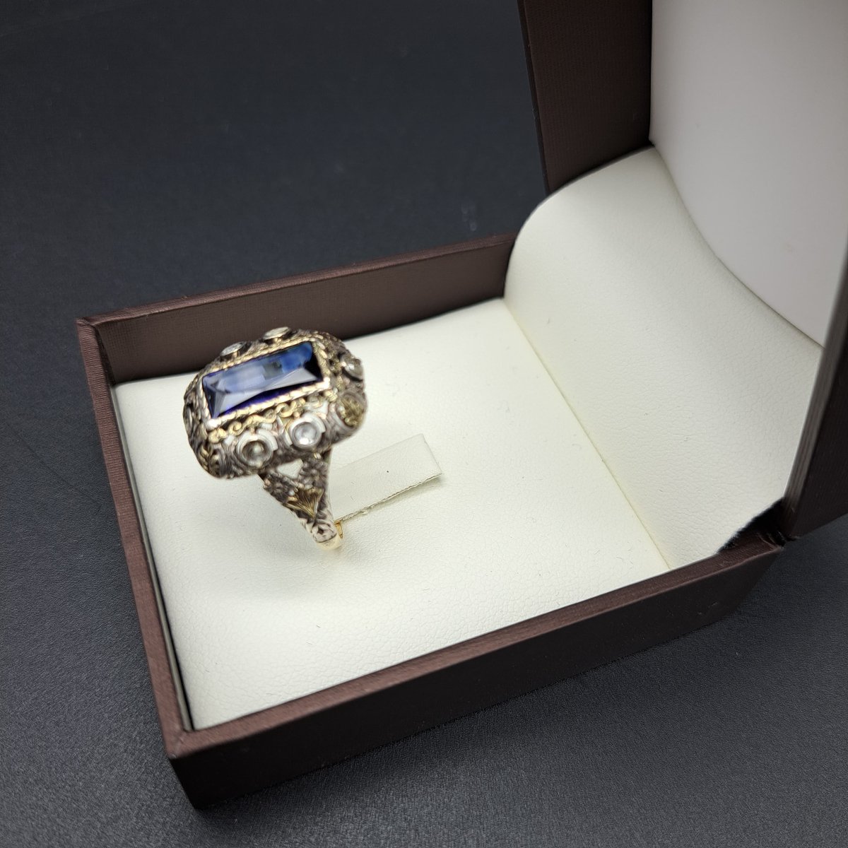 ANELLO ANTICO DEI PRIMI DEL XX IN ORO 18 K. E ARGENTO-photo-2