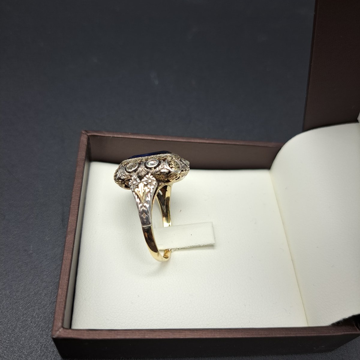 ANELLO ANTICO DEI PRIMI DEL XX IN ORO 18 K. E ARGENTO-photo-3