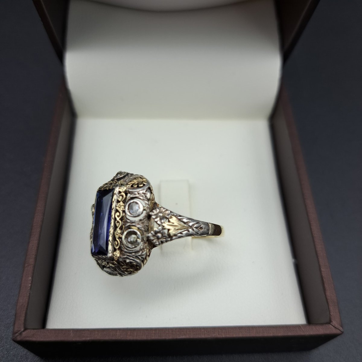 ANELLO ANTICO DEI PRIMI DEL XX IN ORO 18 K. E ARGENTO-photo-4