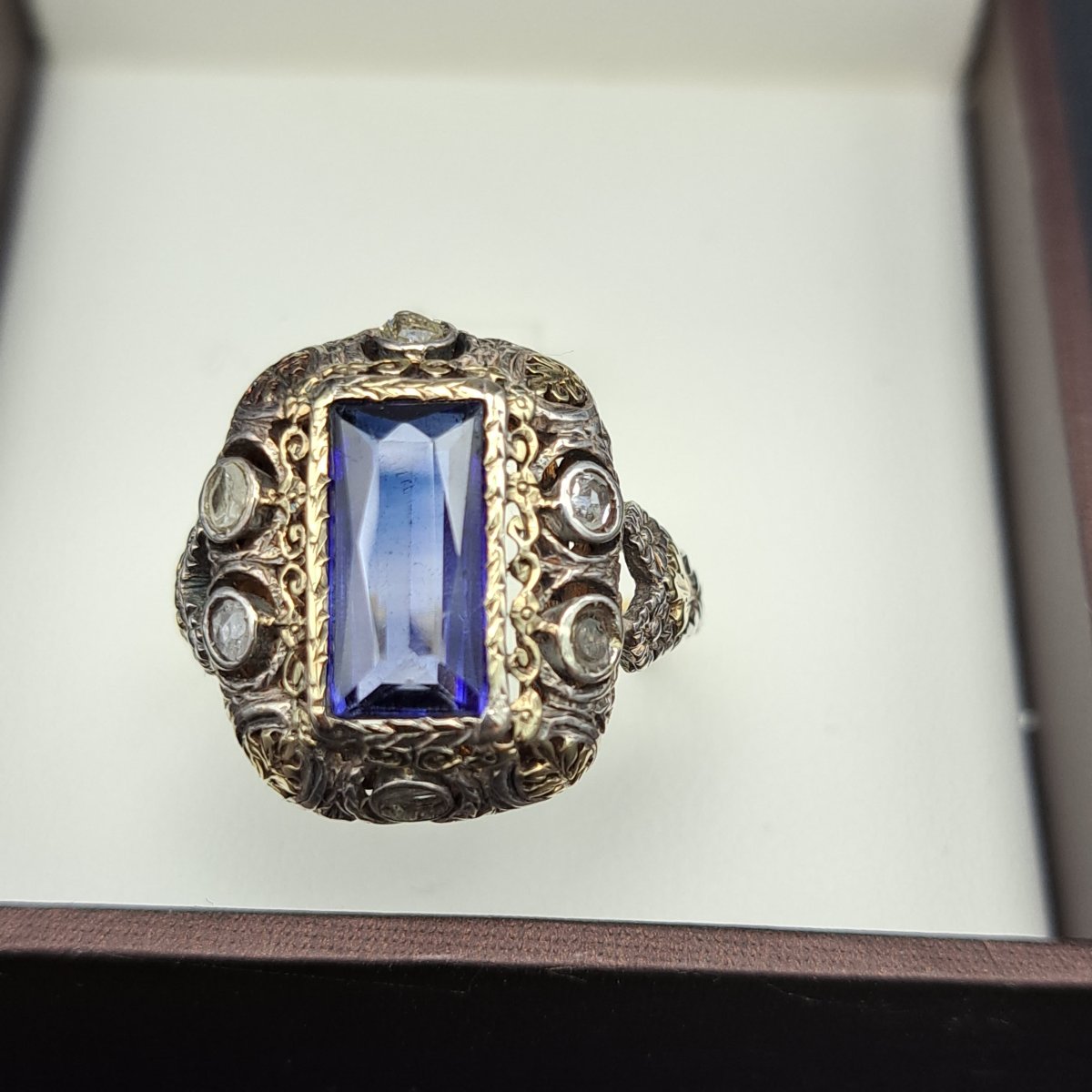 ANELLO ANTICO DEI PRIMI DEL XX IN ORO 18 K. E ARGENTO-photo-8