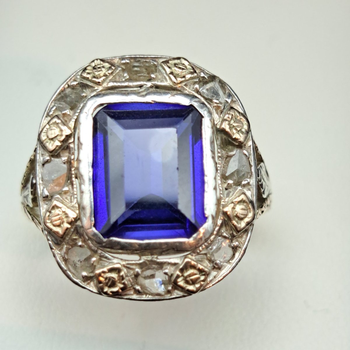 ANELLO ANTICO DEI PRIMI DEL XX IN ORO 14 K. E ARGENTO-photo-7