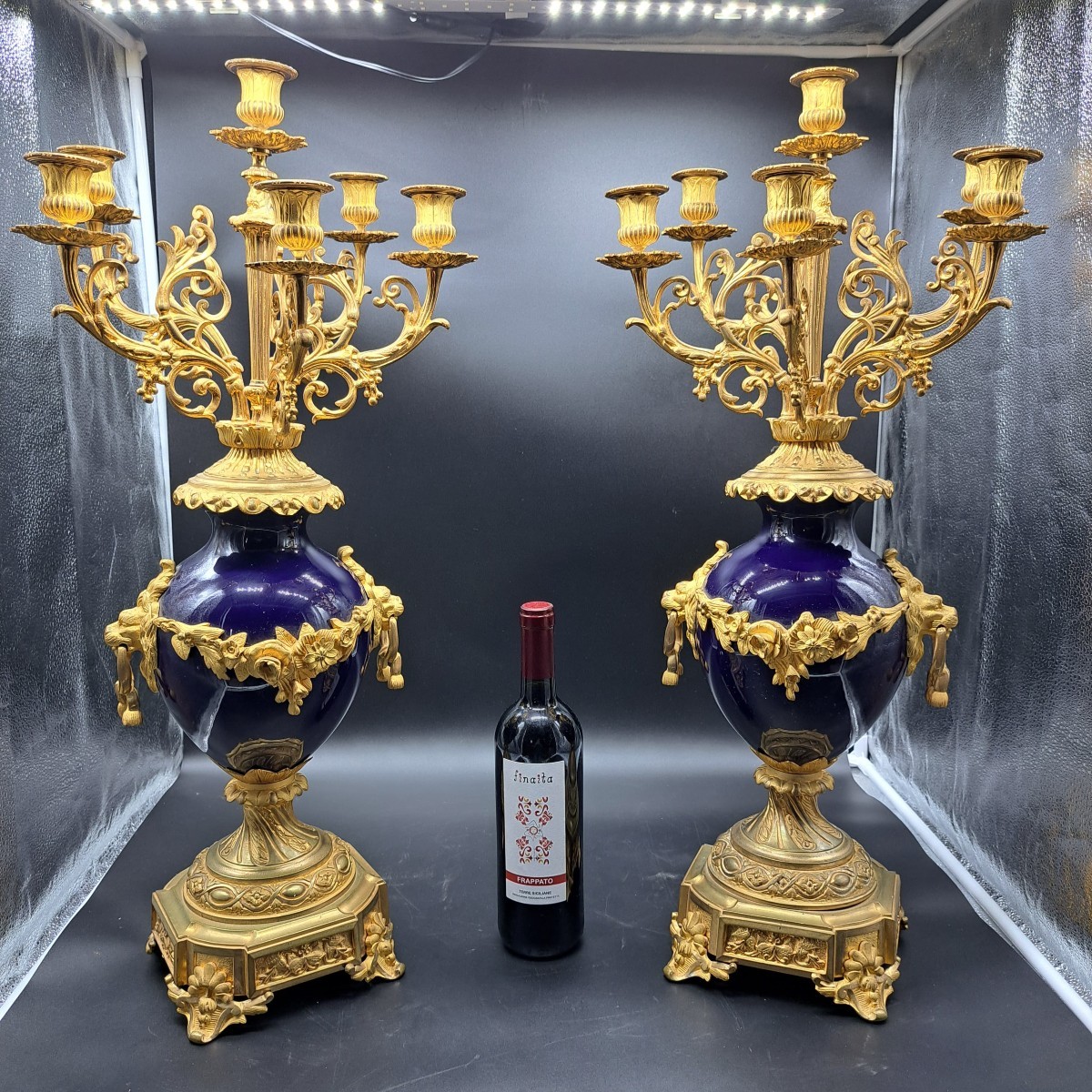 COPPIA DI CANDELABRI IN BRONZO DORATO E PORCELLANA DI SEVRES FRANCIA XIX SECOLO-photo-2