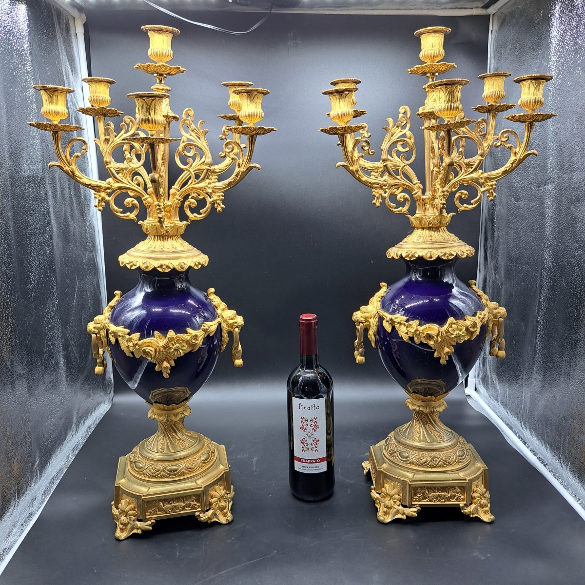 COPPIA DI CANDELABRI IN BRONZO DORATO E PORCELLANA DI SEVRES FRANCIA XIX SECOLO-photo-7