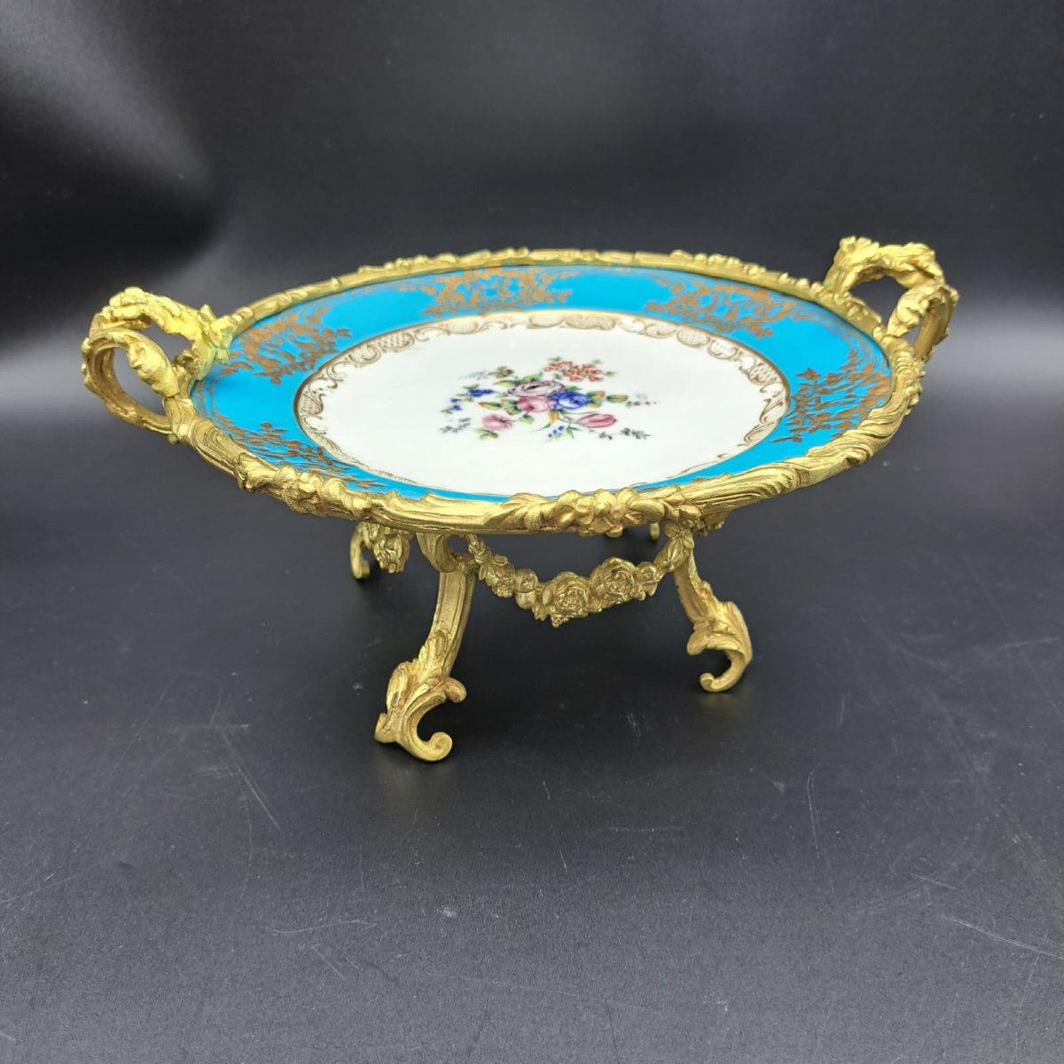 CENTROTAVOLA IN PORCELLANA DI SEVRES E BRONZO DORATO XIX SECOLO NAPOLEONE III-photo-3