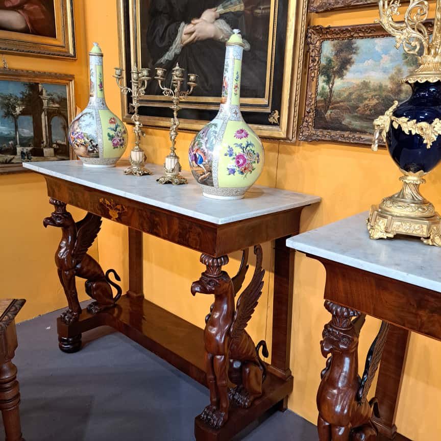 COPPIA DI CONSOLLE RETOUR D'EGYPT CON GRIFONI ALATI FINE DEL XVIII SECOLO-photo-3