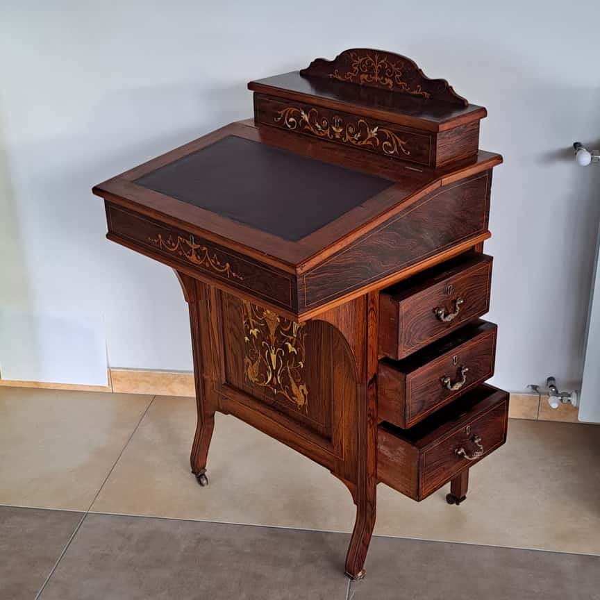 SCRITTOIO DAVENPORT VITTORIANO INTARSIATO DELLA META' DEL XIX SECOLO-photo-2