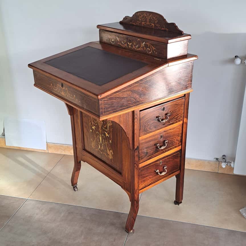 SCRITTOIO DAVENPORT VITTORIANO INTARSIATO DELLA META' DEL XIX SECOLO-photo-3