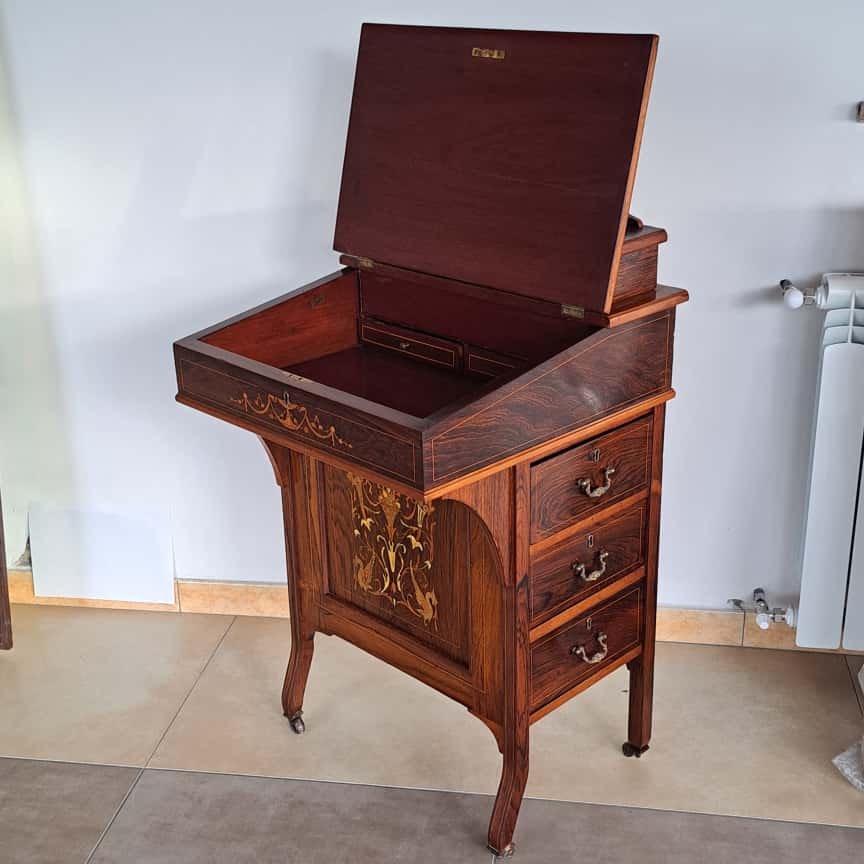 SCRITTOIO DAVENPORT VITTORIANO INTARSIATO DELLA META' DEL XIX SECOLO-photo-4