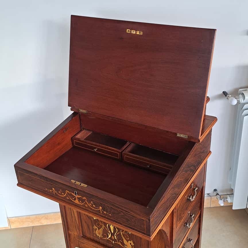 SCRITTOIO DAVENPORT VITTORIANO INTARSIATO DELLA META' DEL XIX SECOLO-photo-1