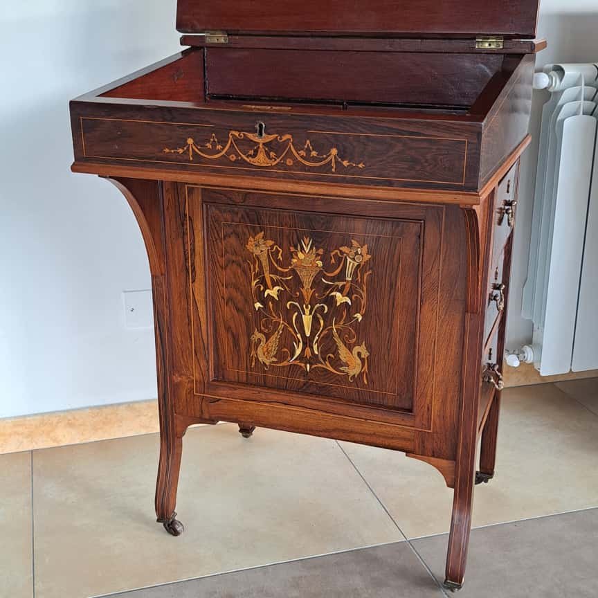 SCRITTOIO DAVENPORT VITTORIANO INTARSIATO DELLA META' DEL XIX SECOLO-photo-2