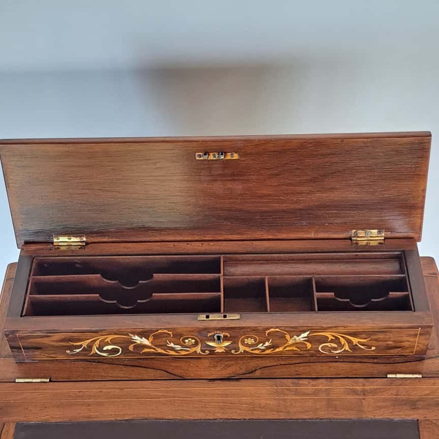 SCRITTOIO DAVENPORT VITTORIANO INTARSIATO DELLA META' DEL XIX SECOLO-photo-5