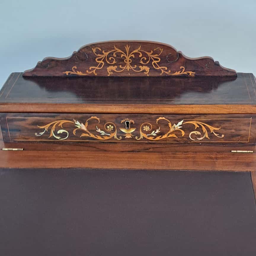 SCRITTOIO DAVENPORT VITTORIANO INTARSIATO DELLA META' DEL XIX SECOLO-photo-6