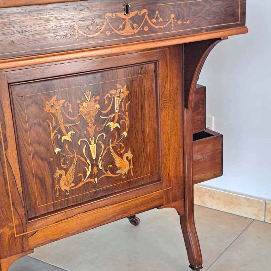 SCRITTOIO DAVENPORT VITTORIANO INTARSIATO DELLA META' DEL XIX SECOLO-photo-7