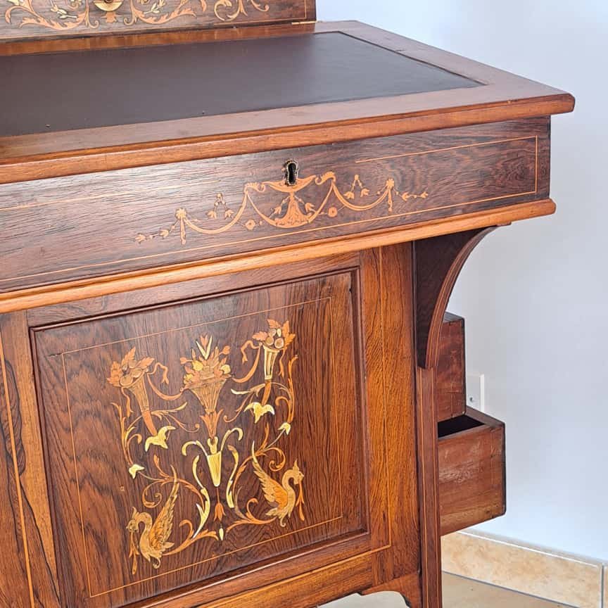 SCRITTOIO DAVENPORT VITTORIANO INTARSIATO DELLA META' DEL XIX SECOLO-photo-8