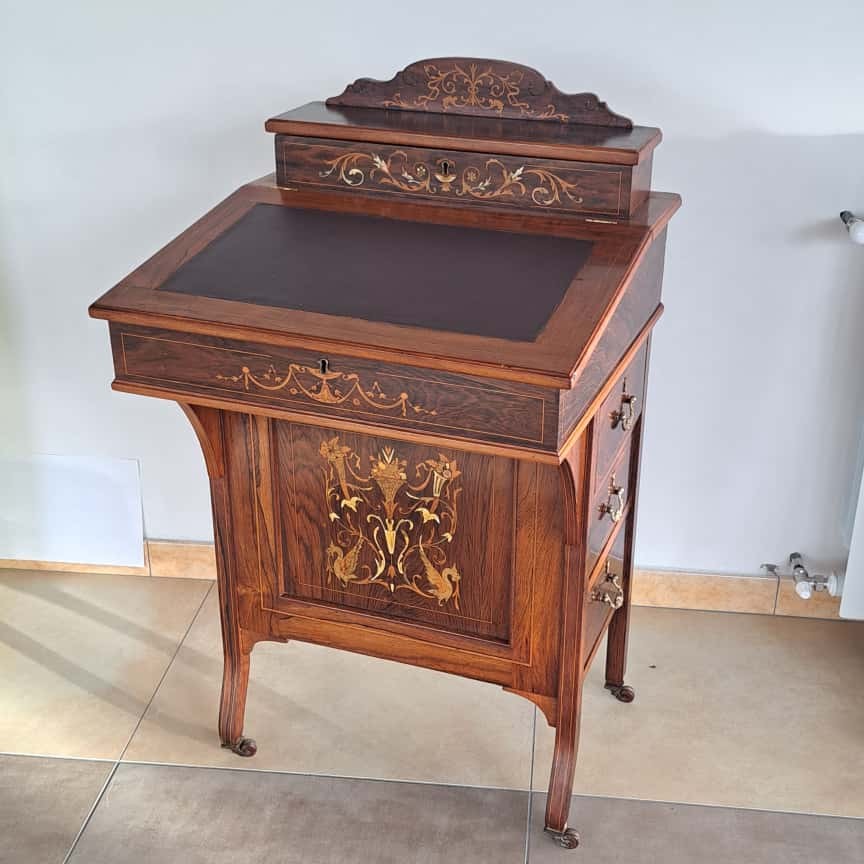 SCRITTOIO DAVENPORT VITTORIANO INTARSIATO DELLA META' DEL XIX SECOLO