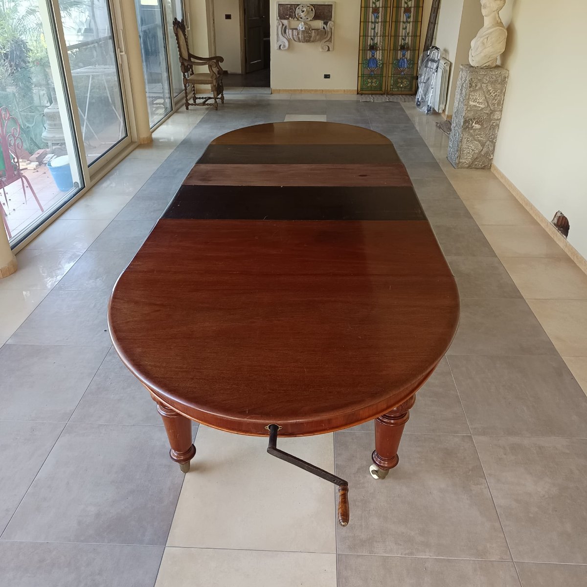 TAVOLO INGLESE ALLUNGABILE IN MOGANO DELLA SECONDA META' DEL XIX SECOLO.-photo-2