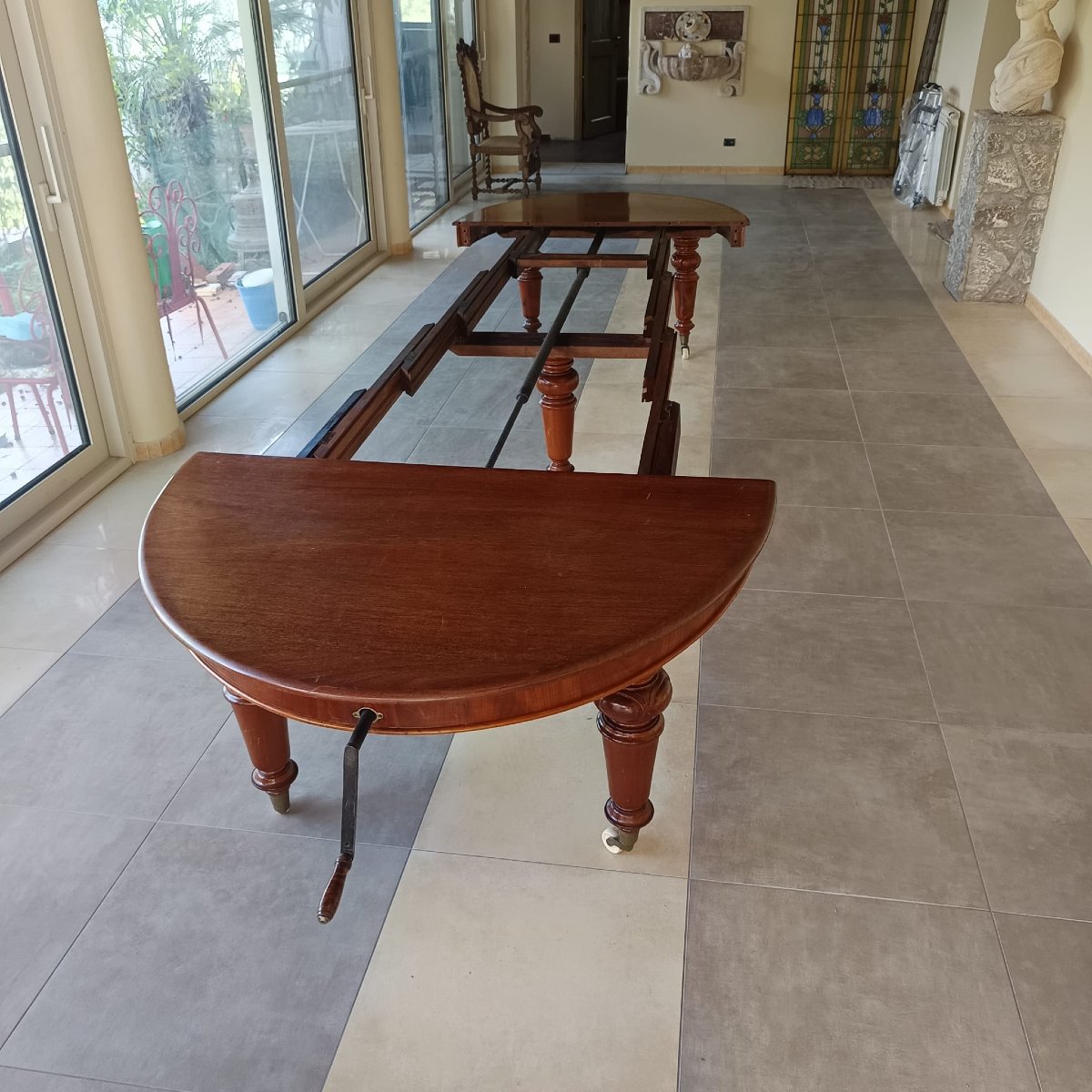 TAVOLO INGLESE ALLUNGABILE IN MOGANO DELLA SECONDA META' DEL XIX SECOLO.-photo-3