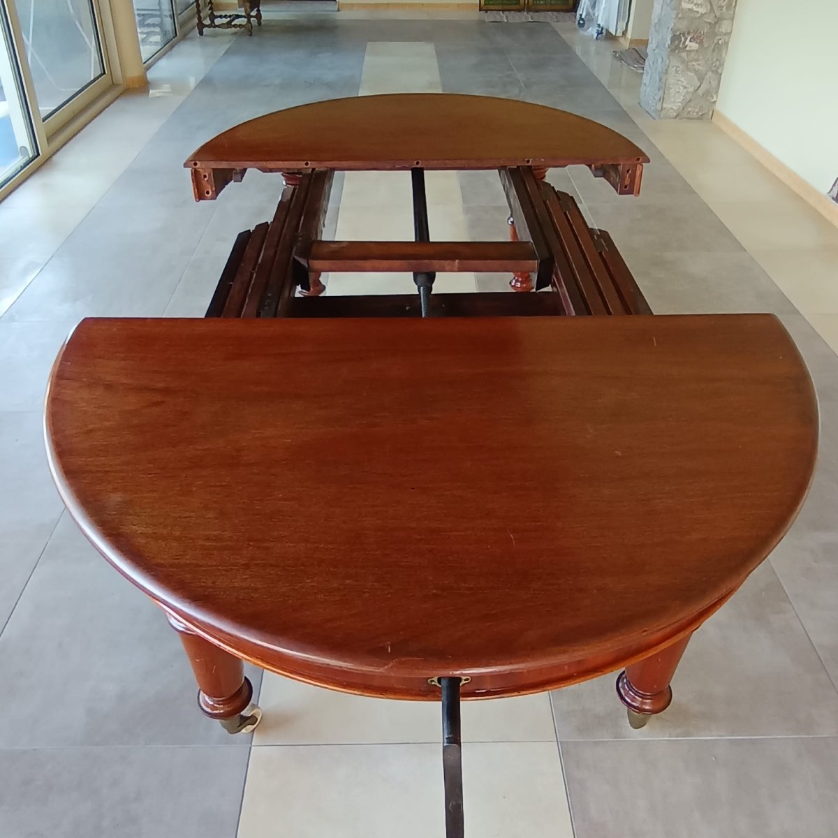 TAVOLO INGLESE ALLUNGABILE IN MOGANO DELLA SECONDA META' DEL XIX SECOLO.-photo-4