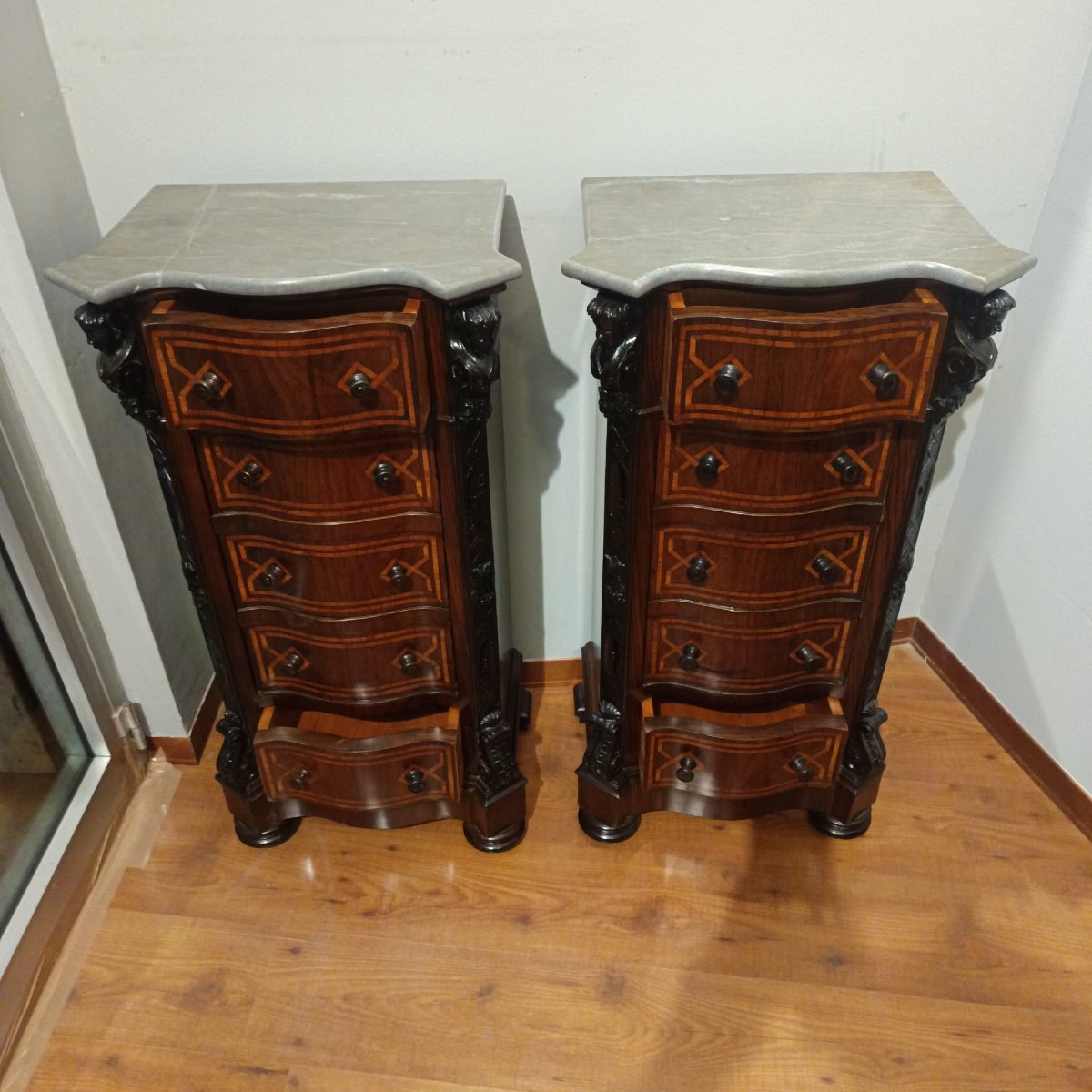 COPPIA DI COMODINI CARLO X SICILIANI IN PALISSANDRO PRIMA META' DEL XIX SECOLO-photo-2