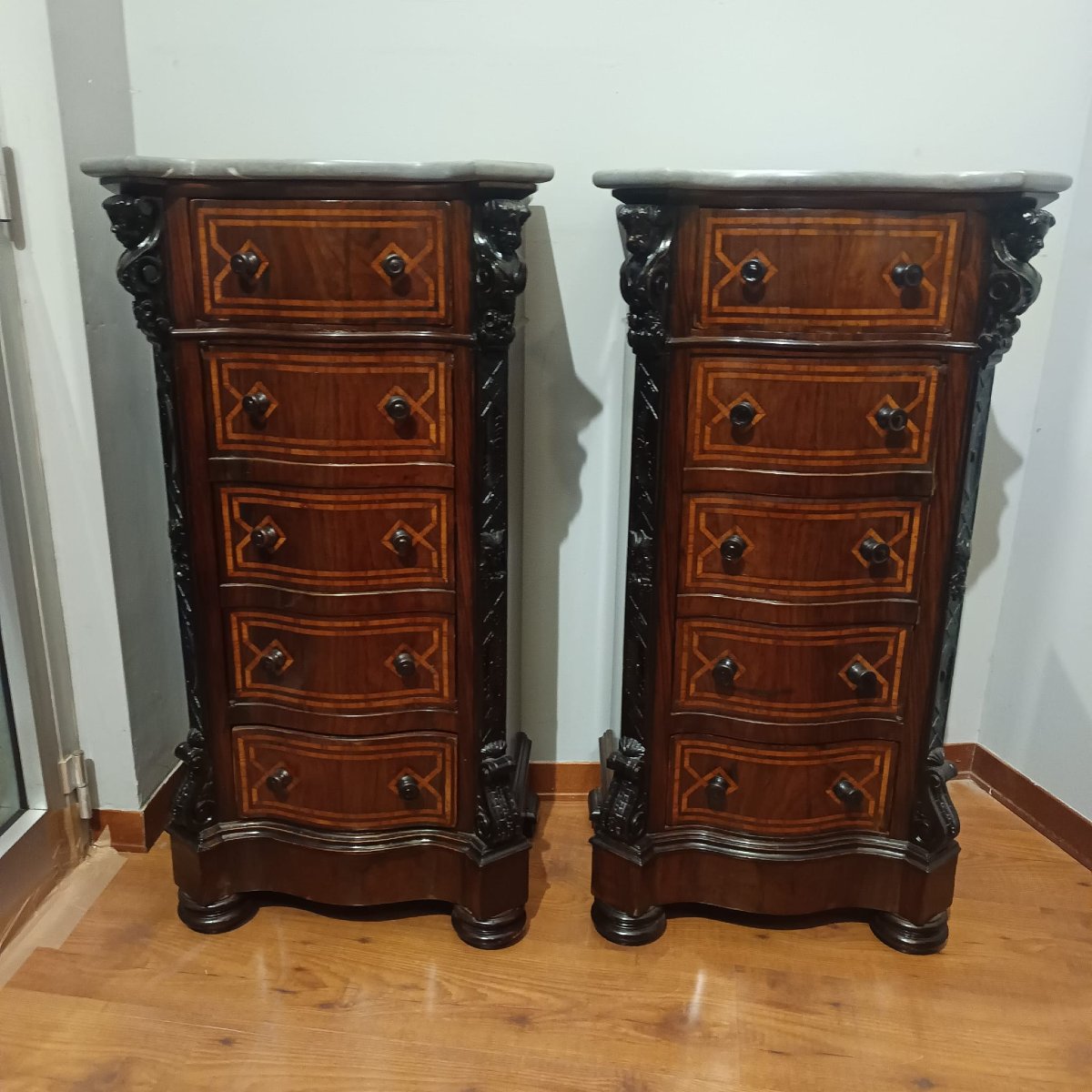 COPPIA DI COMODINI CARLO X SICILIANI IN PALISSANDRO PRIMA META' DEL XIX SECOLO-photo-1