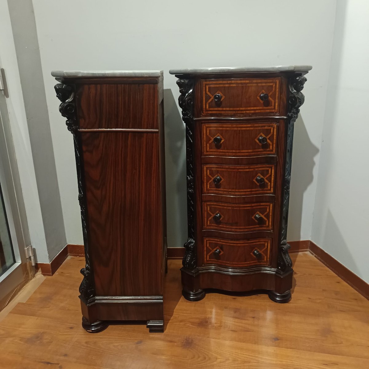 COPPIA DI COMODINI CARLO X SICILIANI IN PALISSANDRO PRIMA META' DEL XIX SECOLO-photo-6