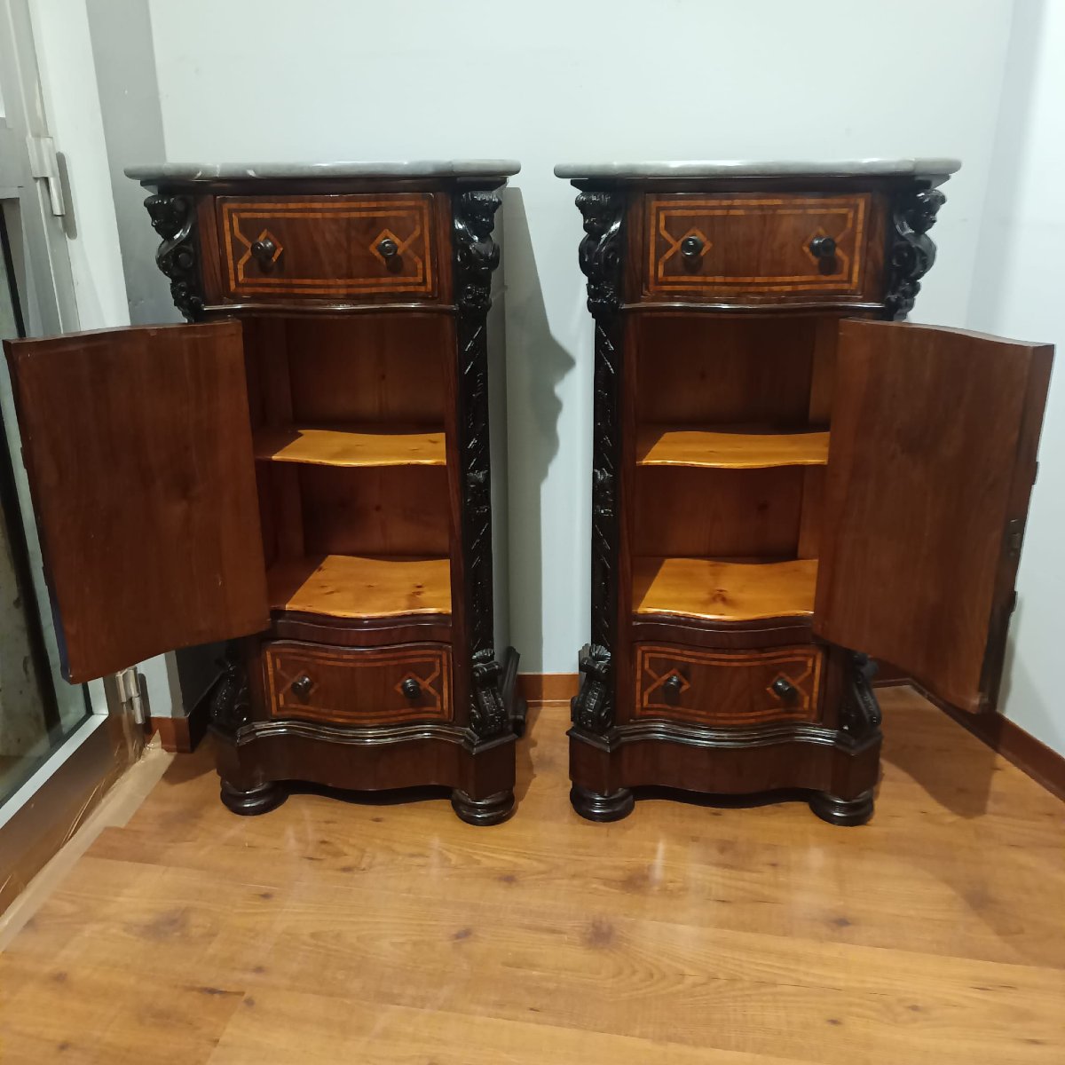 COPPIA DI COMODINI CARLO X SICILIANI IN PALISSANDRO PRIMA META' DEL XIX SECOLO-photo-8